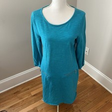 Talbots women’s size medium knit dress aqua three-quarter sleeve cotton pockets