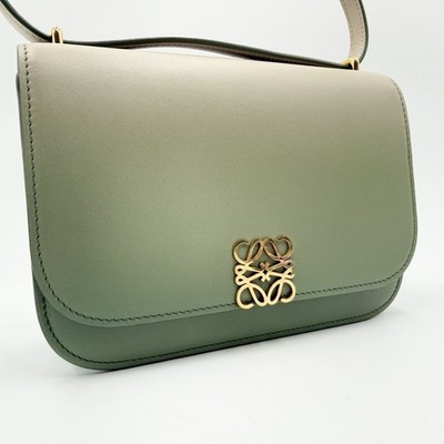 LOEWE Goya Shoulder Bag Green Leather Gold Tone Anagram