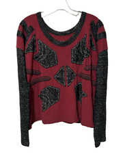 We The Free Red Black Crop Top Sweater Boho Womens Size Medium