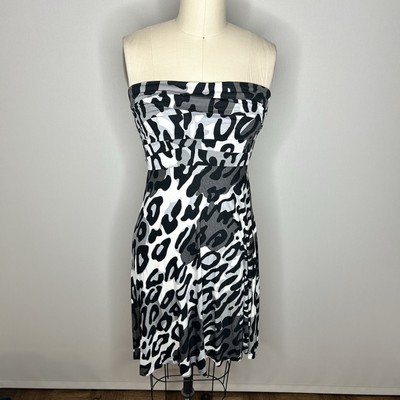 Cache Dress Womens Small Strapless Black Gray White Animal Print NWT