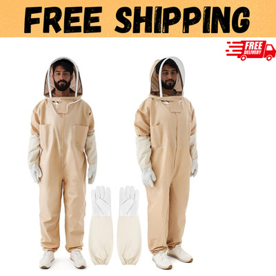 XXL Full Body Ventilated Beekeeping Suit with Veil Hood & Gloves Protective Bee
