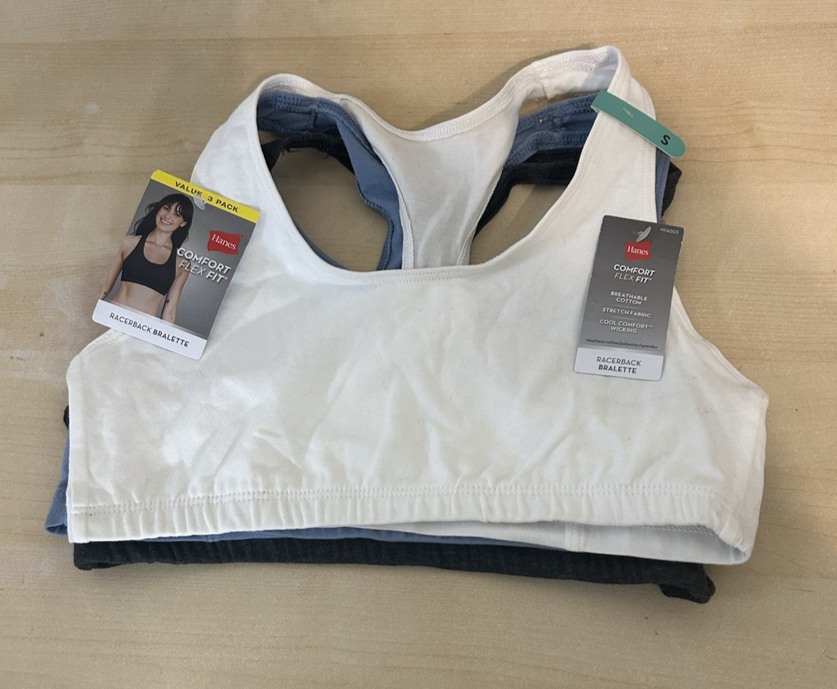 Hanes Women's Cotton Racerback Sports Bralette, Low Impact, 3-Pack
