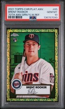 2021 Topps Chrome #65 Brent Rooker Green/Yellow Refractor #/99 RC PSA10 Pop 2