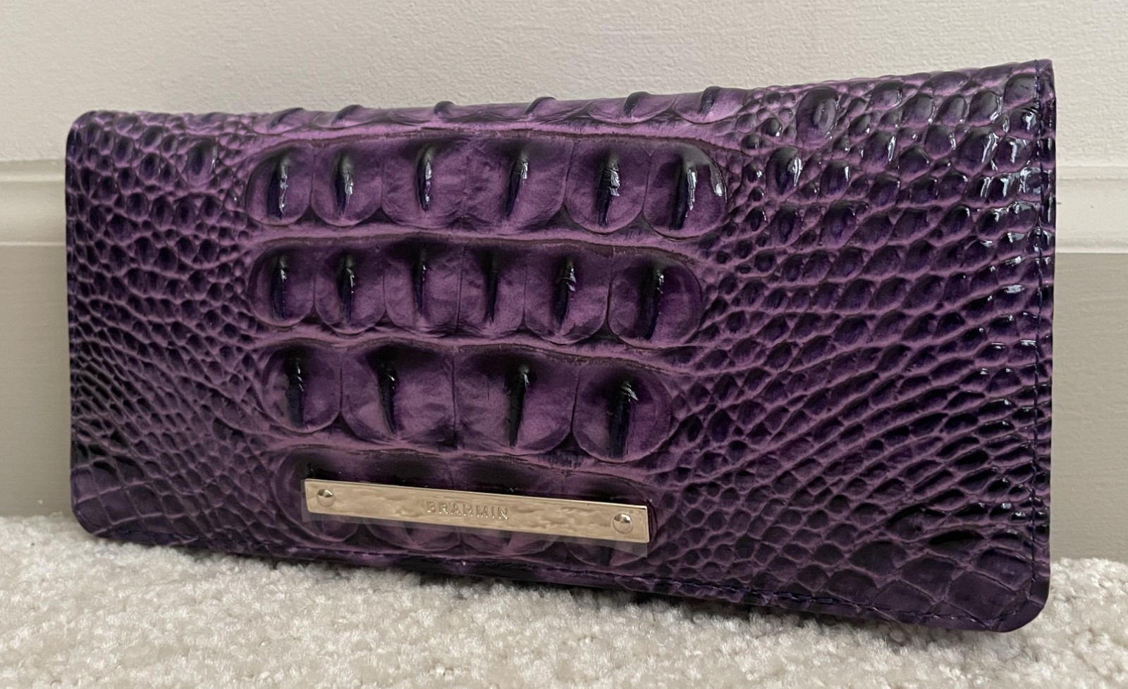 New Brahmin Melbourne ADY Slim Bifold Leather Wallet Clutch HEROIC PURPLE NWT