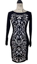 Hale Bob Black Embroidered Bodycon Dress | Long Sleeve Size XXS