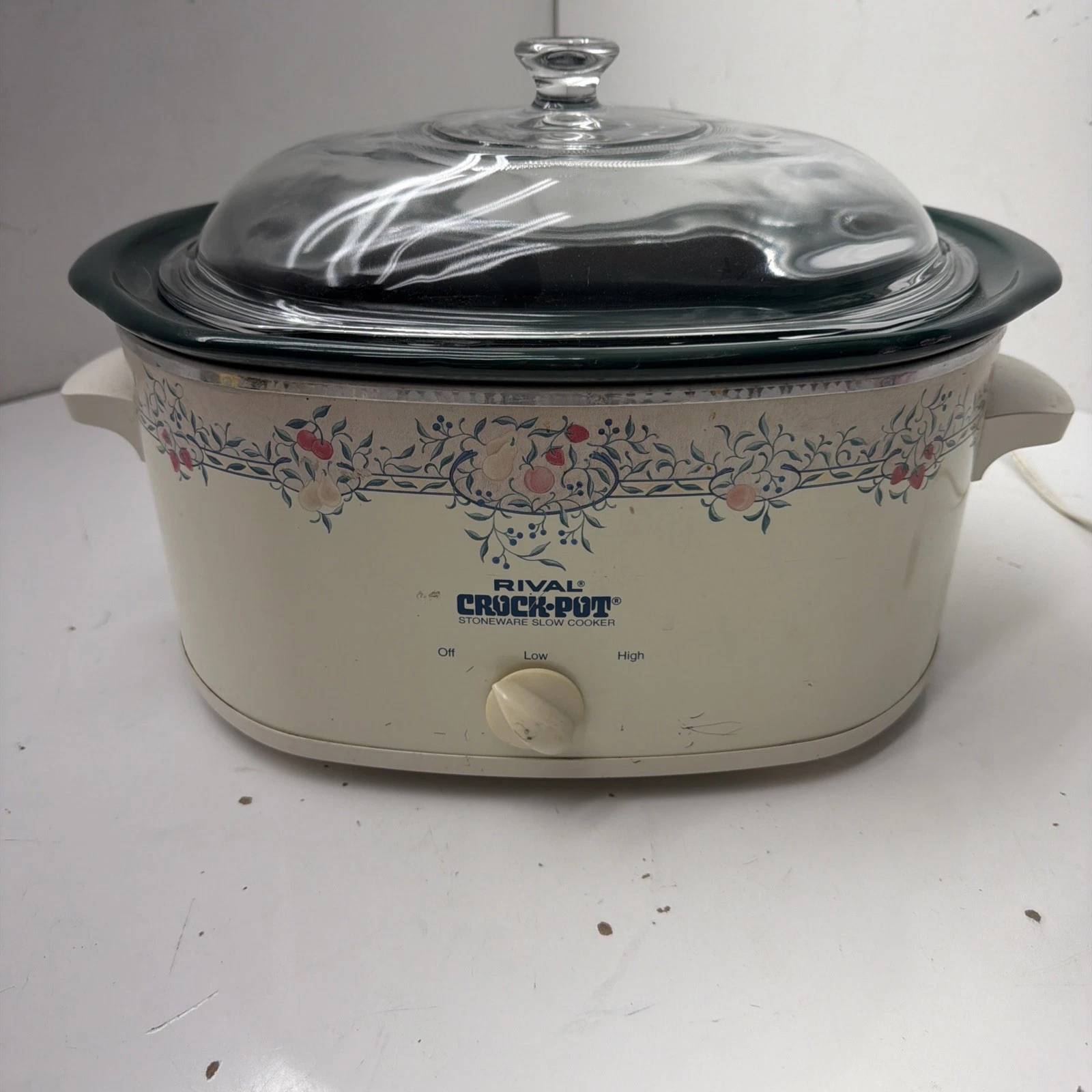 Nice! Vintage Rival Crock Pot 3755 Slow Cooker 5.5 Qt Oval Herb Garden Stoneware