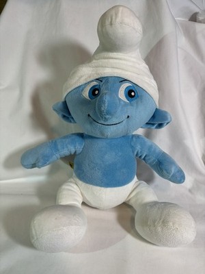 Build-A-Bear Clumsy Smurf Plush 16'' Blue Crew White Hat 2011 Collectible