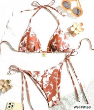 Swim Mod Floral Print Halter Crop Top And Tie Side Bottoms Vacation Bikini Set