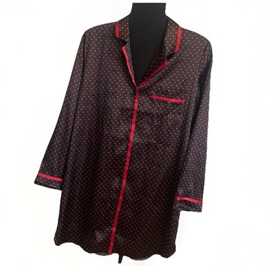 In Bloom Jonquil Sz L Satin Black Red Polka Dot Sexy Sleep Shirt Button Down NWT
