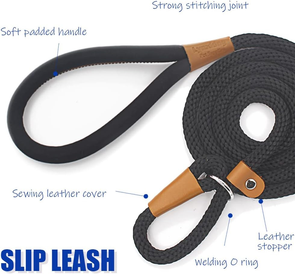 Dog Leash Slip Lead 5 6 8 FT Dog Training Leash Strong Heavy Duty Rope No Pull T - Thumbnail 10