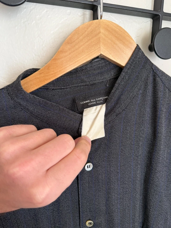 Camisa Comme Des Garcons Homme Plus CDGH+ Vintage Cuello Banda Rayas Foto 3 de 4