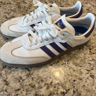 adidas Samba Low Top Leather Lace-Up Sneakers White/Purple Unisex Adults