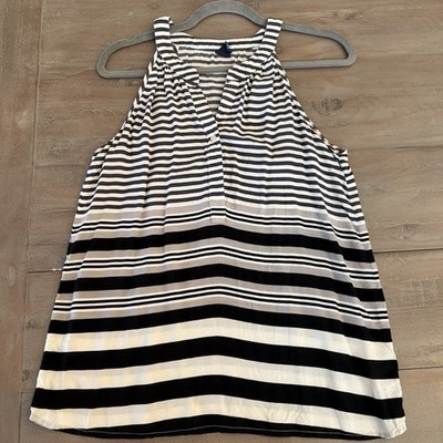 Old Navy striped, sleeveless blouse split neck button-front detail Sz M EUC