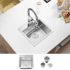 18''Drop in Single Bowl Kitchen Sink Stainless Steel Nano Bar Sink W/Rinse Grid
