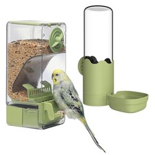 Bird Feeder Water Dispenser Set, Automatic Cage Feeder with Perch for Seed Pa...