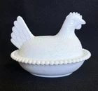 Vintage Indiana Glass Hen on Nest White Milk Covered Chicken Candy Dish 7 Inch