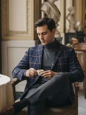 STILE LATINO handmade blazer US 38 EU 48 wool blue check