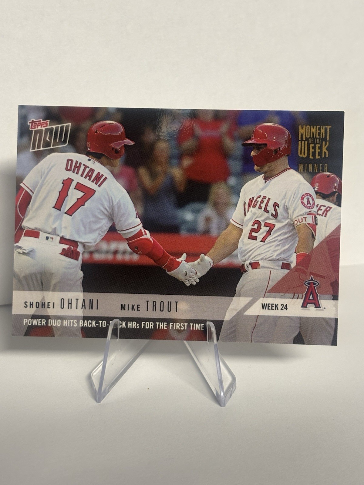 2018 Topps Now Moment of the Week Mike Trout Shohei Ohtani #MOW-24W Gold /733 RC