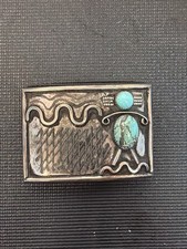 Vintage Navajo Sterling And Turquoise Belt Buckle Signed K K67