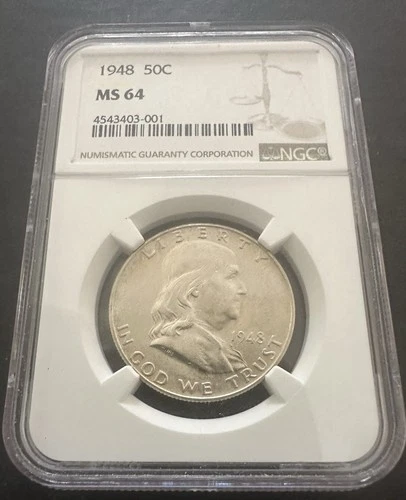 1948 P Franklin Half Dollar NGC MS 64 FBL Full Bell Lines US 90% Silver