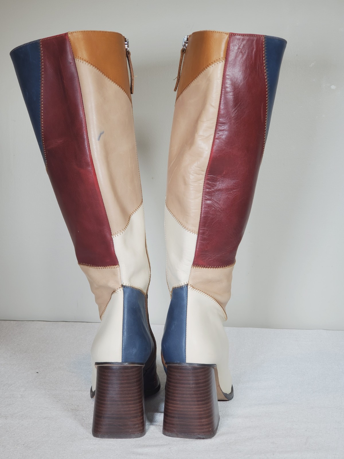 Alohas North Blue Geometric Patchwork Heeled Leat… - image 11