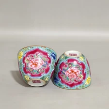 L Beautiful Chinese Qing dynasty Famille Rose Porcelain teacups