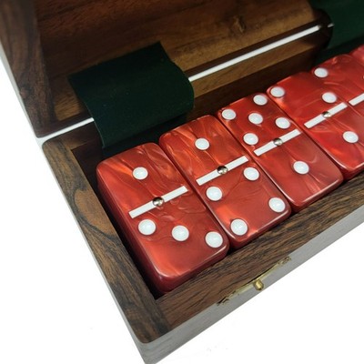 Domino Double Six 6 Red Marbleized Jumbo Tournament Pro Size Spinners - Wood Box
