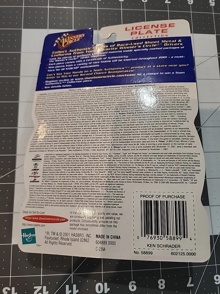 Winner's s Circle NASCAR #36 Ken Schrader License Plate Collection M&M's  - Image 2 of 2