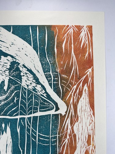 Surrealer Druck von Vogelfedern Formen Linien & Figuren orange blau 16x11" Kunst - Bild 5 von 13