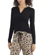 Jenni Women's Ribbed Split-Neck Long Sleeve Pajama Sleep Top, Sizes/ Colors