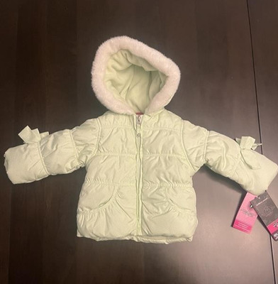 Baby Girls Green Puffer Jacket Size 12 Months Hooded Bubble Coat Winter