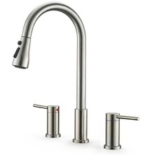 2 Handle Kitchen Faucet with Pull Down Sprayer, 3 Hole Kitchen Sink Faucet