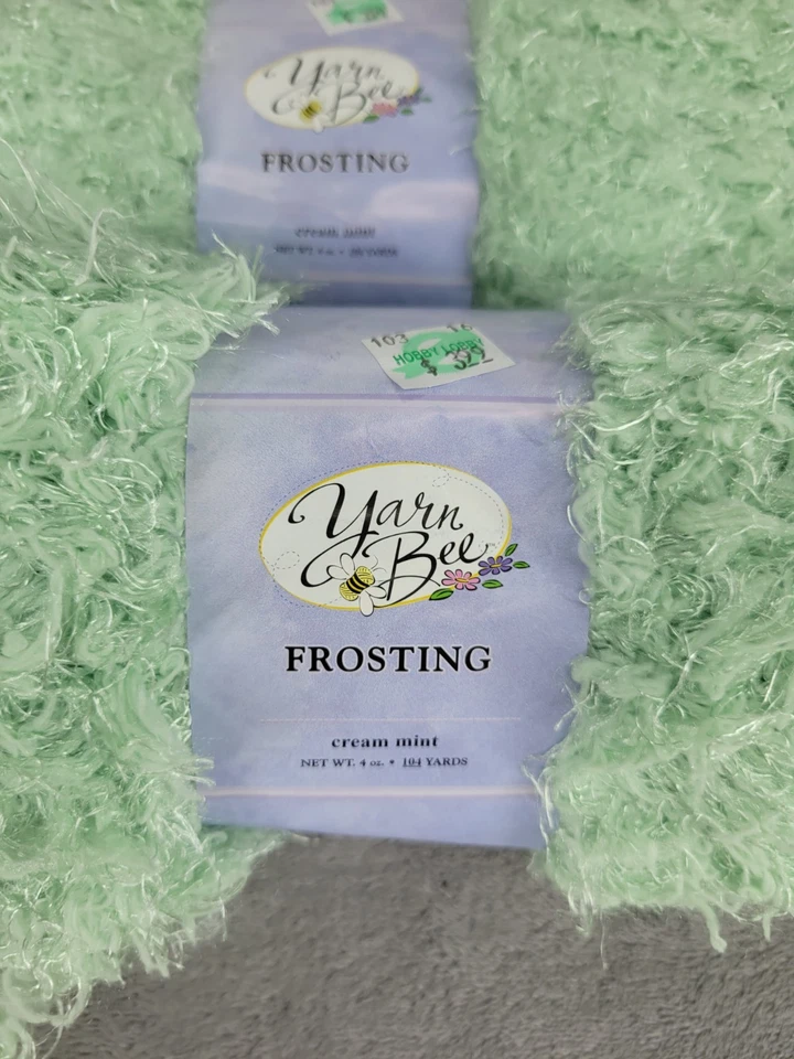 Lote de 4 hilos de abeja poliéster glaseado crema menta hilo tejer 1,1 lb Foto 4 de 4