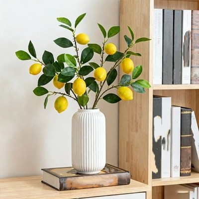 Artificial Lemon Tree Branch With Green Leaves Fake Fruit Stem For Home Decor US