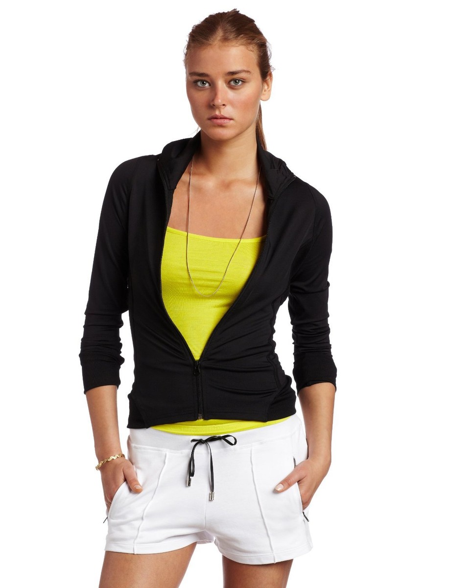 ののん $128 HKNB Heidi Klum for New Balance Womens Striped Hoodie Black