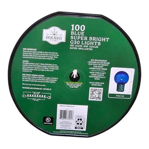 Holiday Time 58.1 feet, 100 Count Blue LED Super Bright G30 Christmas Lights - Picture 3 of 4