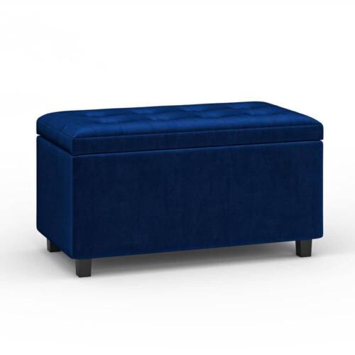 Simpli Home Ottoman 17"x33"x18" Rectangle Storage in Blue Velvet Fabric Indoor