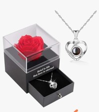 Christmas Necklace Gifts for Women Her,Eternal Rose Flower with Necklace,Secret 