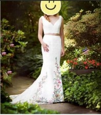 Sherri Hill Size 2 # 50778, 2 piece White Lace Floral accent PREOWNED Prom Dress