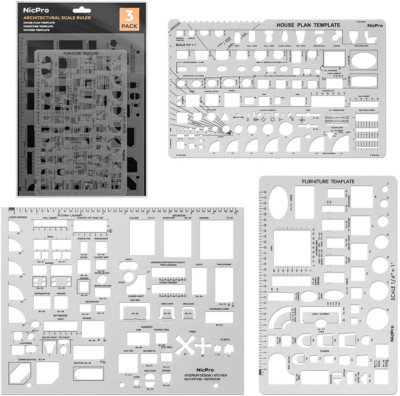 Nicpro Architectural Drafting Tools, 3 PCS Templates for House Plan Furniture Ki