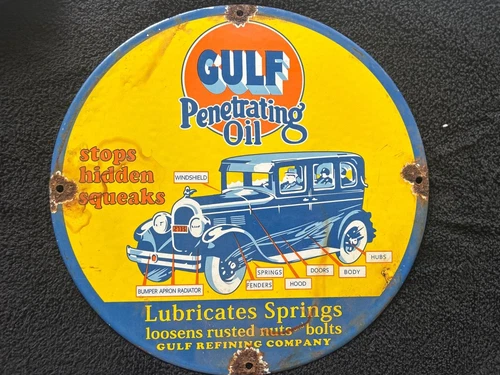 Gulf Oil 12 Inch Porcelain Sign Vintage Collectible Car Wall Art Motor Shop