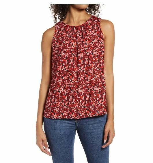red print sleeveless top