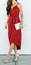 Express Red Pleated Spaghetti Strap Tulip Dress Sz XL NWT
