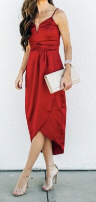 Express Red Pleated Spaghetti Strap Tulip Dress Sz XL NWT | eBay