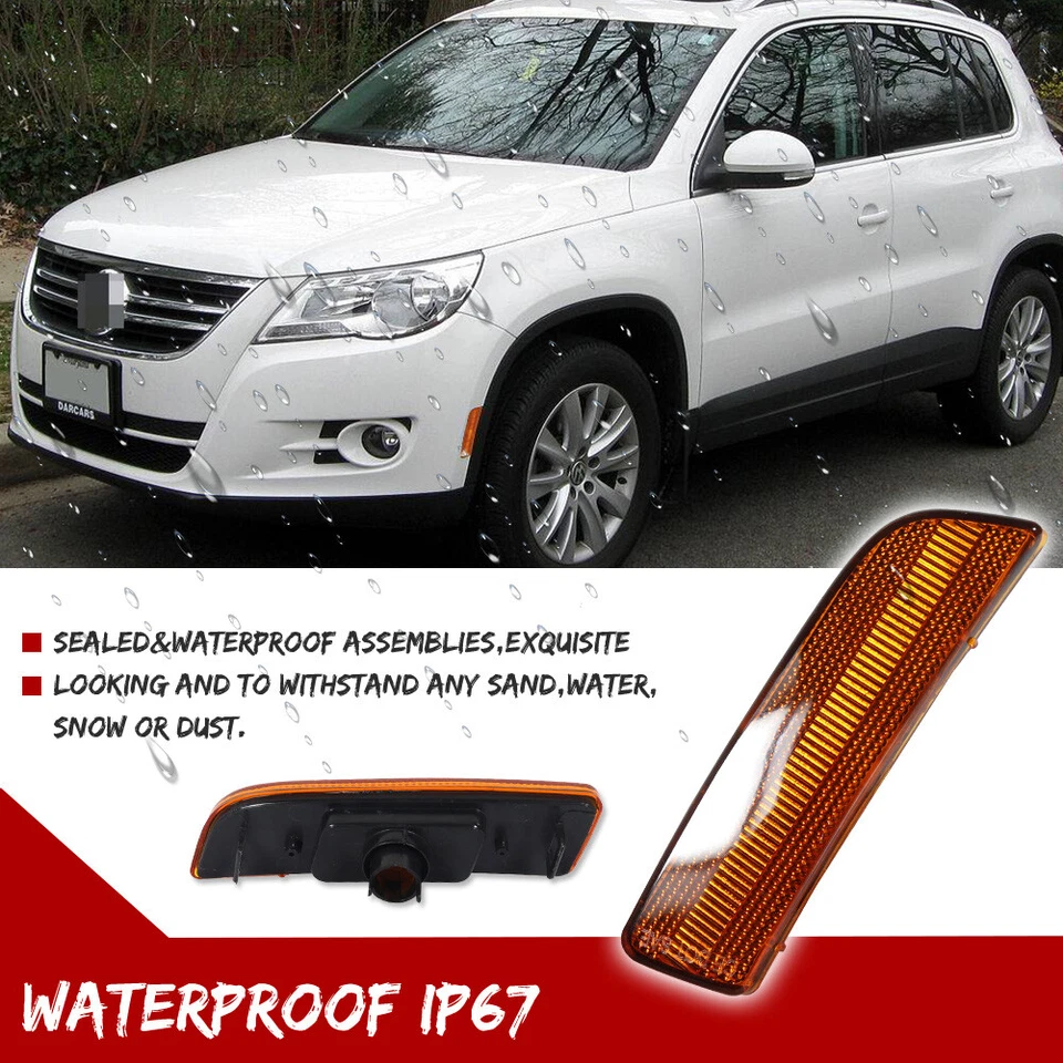 2x Para-choque dianteiro marcador lateral luz refletora âmbar para VW Tiguan 2009-2017 - Imagem 4 de 4
