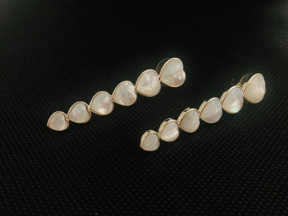 PENDIENTES COLGANTES NICOLA BATHIE PACTO JARDÍN MADREPERLA CORAZÓN 2 1/4" NUEVOS Foto 2 de 4