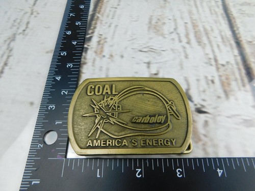 CARBOLOY Coal Miner Mining Energy Company Brass Belt Buckle Hit Line USA Vtg - Picture 3 of 4