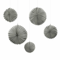 5 Lampions Taupe Ø19-27,5Cm Papier Laterne Wabenball Pompom Hochzeit Party Deko