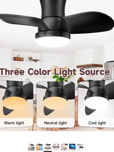 Black Ceiling Fan with Light and Remote-Low Profile Ceiling Fan Flush Mount. - Picture 3 of 8