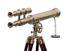 39'' Nautical Telescope With Wooden Tripod Stand Brass Double Barrel Telescope